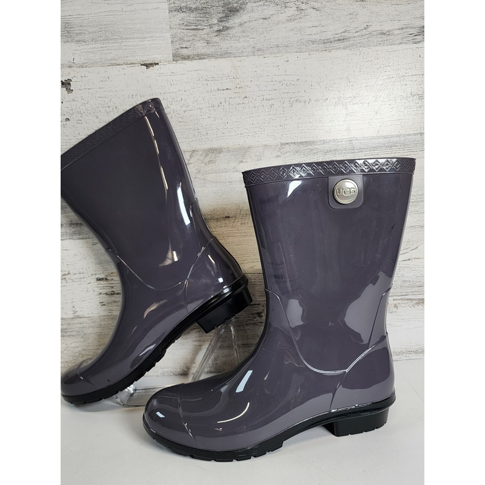 UGG Rain Boots Women 7 Purple Glossy Waterproof Rubber Mid Calf
